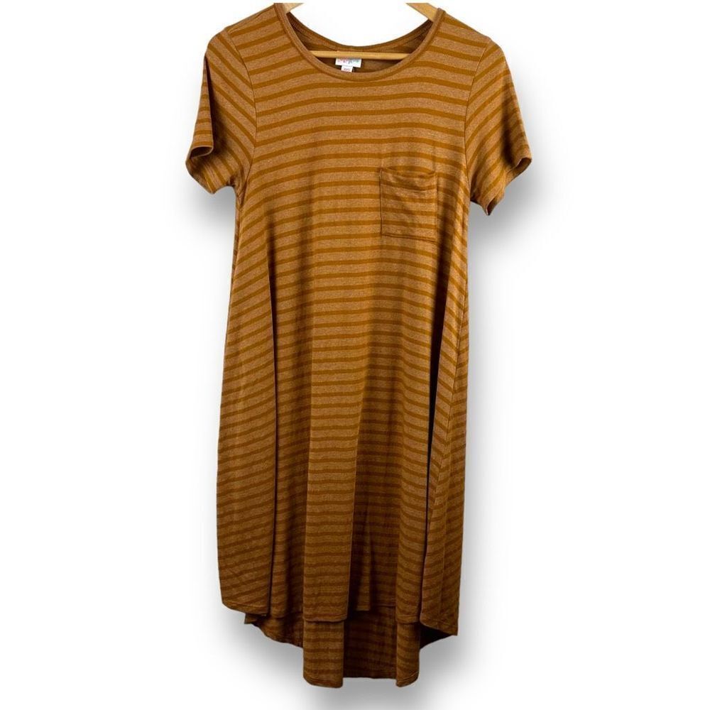 LuLaRoe Carly Mustard Stripe Dress Size XXS‎